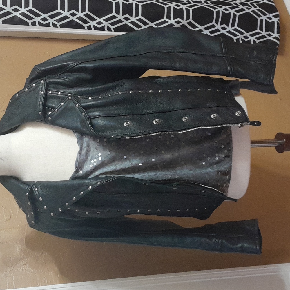 Papa's Leather Barn handcrafted for me Size Small black motorcycle jacket